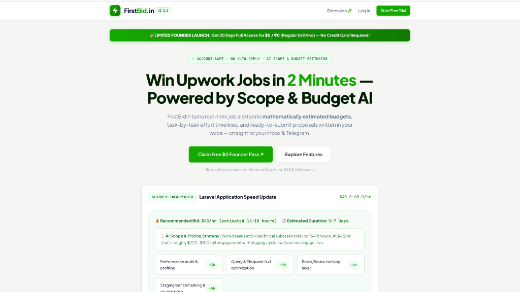 Screenshot of FirstBid.in — AI Proposal Generator & Browser Extension